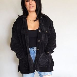 OVERSIZED COMFORTABLE PATCH POCKET CORDUROY SHACKET-BLACK